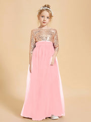 Sparkling Sequined Junior Bridesmaids Gown Flamingo