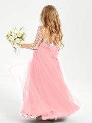 Sparkling Sequined Junior Bridesmaids Gown Flamingo