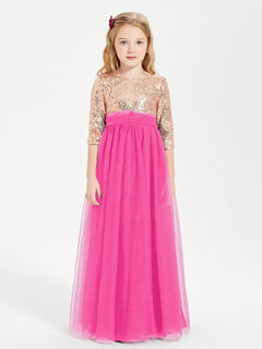 Sparkling Sequined Junior Bridesmaids Gown Fuchsia