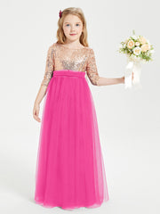 Sparkling Sequined Junior Bridesmaids Gown Fuchsia