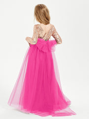 Sparkling Sequined Junior Bridesmaids Gown Fuchsia