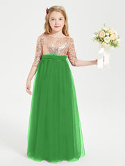 Sparkling Sequined Junior Bridesmaids Gown Green