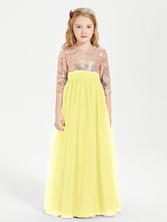 Sparkling Sequined Junior Bridesmaids Gown Lemon