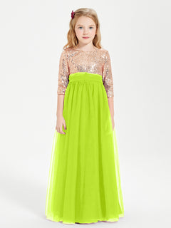 Sparkling Sequined Junior Bridesmaids Gown Lime Green