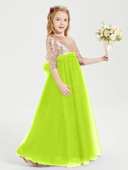 Sparkling Sequined Junior Bridesmaids Gown Lime Green