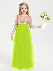 Sparkling Sequined Junior Bridesmaids Gown Lime Green