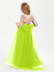 Sparkling Sequined Junior Bridesmaids Gown Lime Green