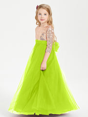Sparkling Sequined Junior Bridesmaids Gown Lime Green