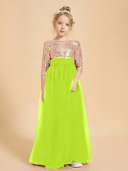 Sparkling Sequined Junior Bridesmaids Gown Lime Green