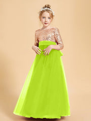 Sparkling Sequined Junior Bridesmaids Gown Lime Green