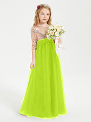 Sparkling Sequined Junior Bridesmaids Gown Lime Green