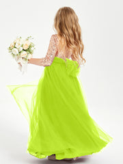 Sparkling Sequined Junior Bridesmaids Gown Lime Green