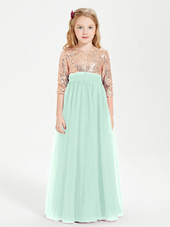 Sparkling Sequined Junior Bridesmaids Gown Mint Green