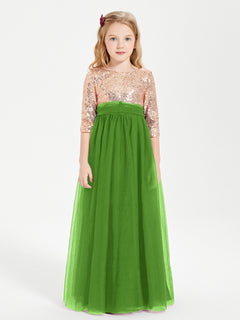 Sparkling Sequined Junior Bridesmaids Gown Moss