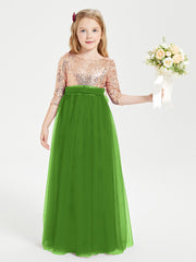 Sparkling Sequined Junior Bridesmaids Gown Moss