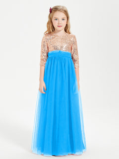 Sparkling Sequined Junior Bridesmaids Gown Ocean Blue