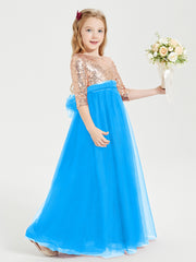 Sparkling Sequined Junior Bridesmaids Gown Ocean Blue