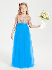Sparkling Sequined Junior Bridesmaids Gown Ocean Blue