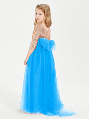 Sparkling Sequined Junior Bridesmaids Gown Ocean Blue