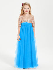 Sparkling Sequined Junior Bridesmaids Gown Ocean Blue