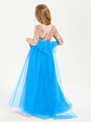 Sparkling Sequined Junior Bridesmaids Gown Ocean Blue