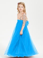 Sparkling Sequined Junior Bridesmaids Gown Ocean Blue