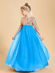 Sparkling Sequined Junior Bridesmaids Gown Ocean Blue