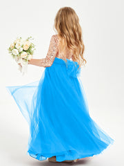 Sparkling Sequined Junior Bridesmaids Gown Ocean Blue