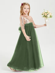 Sparkling Sequined Junior Bridesmaids Gown Olive Green