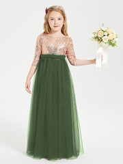 Sparkling Sequined Junior Bridesmaids Gown Olive Green