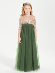 Sparkling Sequined Junior Bridesmaids Gown Olive Green