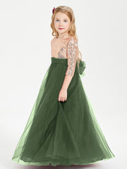 Sparkling Sequined Junior Bridesmaids Gown Olive Green