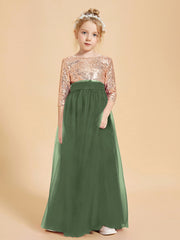 Sparkling Sequined Junior Bridesmaids Gown Olive Green