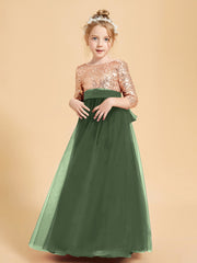 Sparkling Sequined Junior Bridesmaids Gown Olive Green