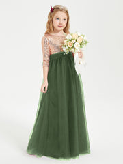 Sparkling Sequined Junior Bridesmaids Gown Olive Green
