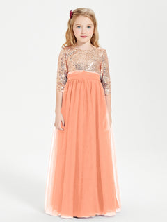 Sparkling Sequined Junior Bridesmaids Gown Papaya