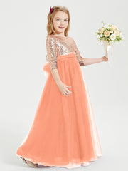 Sparkling Sequined Junior Bridesmaids Gown Papaya