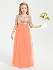 Sparkling Sequined Junior Bridesmaids Gown Papaya