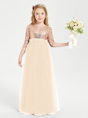 Sparkling Sequined Junior Bridesmaids Gown Peach