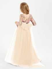 Sparkling Sequined Junior Bridesmaids Gown Peach