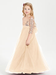 Sparkling Sequined Junior Bridesmaids Gown Peach