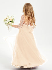 Sparkling Sequined Junior Bridesmaids Gown Peach