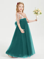 Sparkling Sequined Junior Bridesmaids Gown Peacock