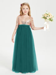 Sparkling Sequined Junior Bridesmaids Gown Peacock