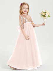 Sparkling Sequined Junior Bridesmaids Gown Pearl Pink