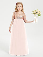 Sparkling Sequined Junior Bridesmaids Gown Pearl Pink