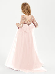 Sparkling Sequined Junior Bridesmaids Gown Pearl Pink