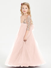 Sparkling Sequined Junior Bridesmaids Gown Pearl Pink
