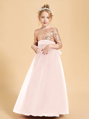 Sparkling Sequined Junior Bridesmaids Gown Pearl Pink