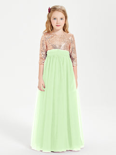 Sparkling Sequined Junior Bridesmaids Gown Sage